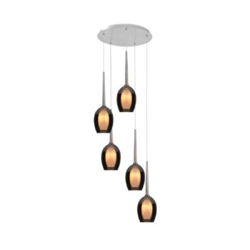 Závesná lampa Belle, dymovo sivá/niklová, Ø 33 cm, 5 svetiel, sklo