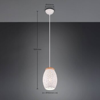 Závesná lampa Bidar, Ø 15 cm, matná biela, kov