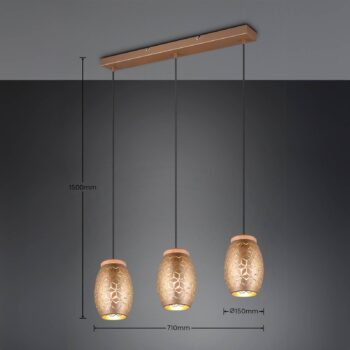Závesná lampa Bidar, dĺžka 71 cm, kávovo hnedá, 3-svetelná, kov