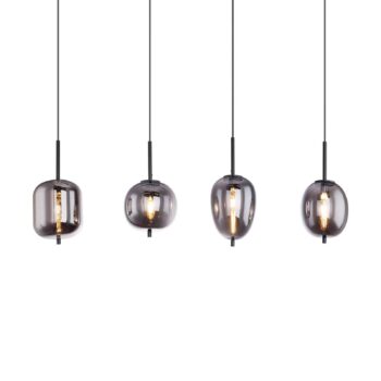 Závesná lampa Blacky, čierna/dymovo sivá, dĺžka 110 cm, 4 svetlá.