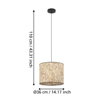 Závesná lampa Butterburn, Ø 36 cm, béžová/zelená, látka
