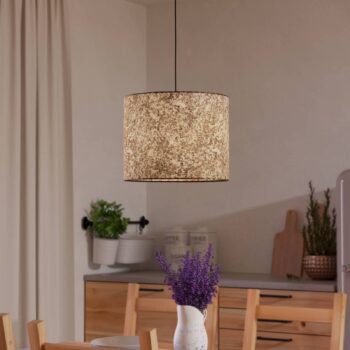 Závesná lampa Butterburn, Ø 36 cm, béžová/zelená, látka