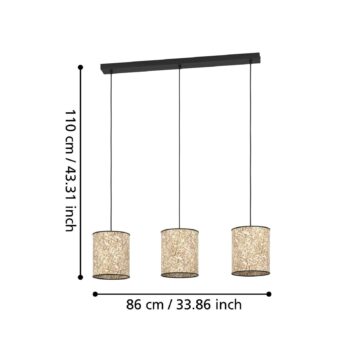 Závesná lampa Butterburn, dĺžka 86 cm, béžová/zelená, 3 svetlá,