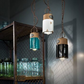 Závesná lampa C1620, keramika a kov, zelená