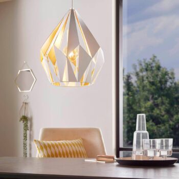 Závesná lampa Carlton, bielo-zlatá Ø 31cm