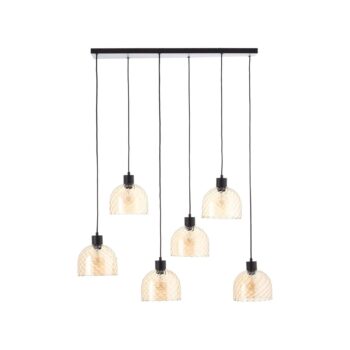 Závesná lampa Casto, dĺžka 95 cm, jantárová, 6 svetiel, sklo