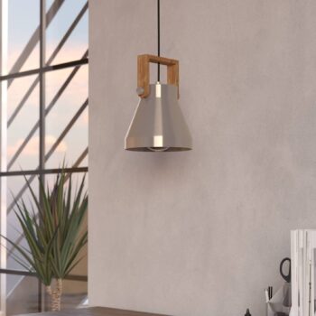 Závesná lampa Cawton, Ø 16 cm, oceľ/hnedá, oceľ/drevo