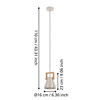 Závesná lampa Cawton, Ø 16 cm, oceľ/hnedá, oceľ/drevo