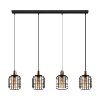 Závesná lampa Chisle čierna/jantárová, 4-plameňová