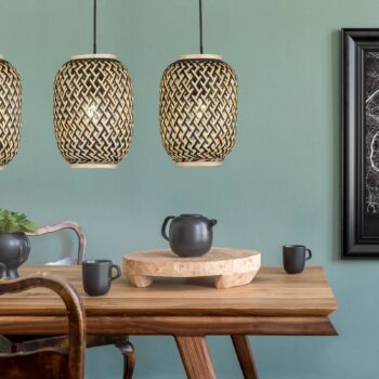 Závesná lampa Čmeliak z bambusu, 3-pl.