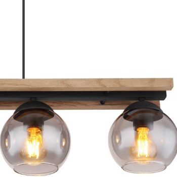 Závesná lampa Conni, dĺžka 85 cm, dymovo sivá, drevo/sklo, 4 svetlá.