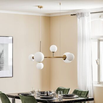 Závesná lampa Dione, šesť-plameňová, zlatá