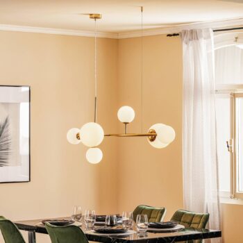 Závesná lampa Dione, šesť-plameňová, zlatá