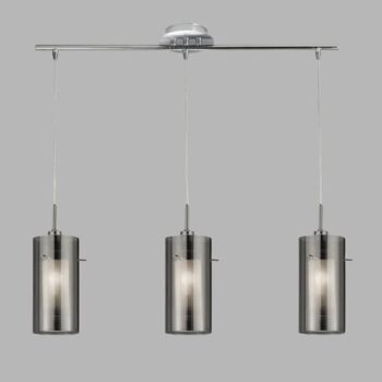 Závesná lampa Duo 2 dymové sklo/chróm dlhá 3-pl.