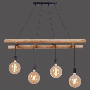 Závesná lampa Edgar z dreva, 4-plameňová