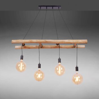 Závesná lampa Edgar z dreva, 4-plameňová