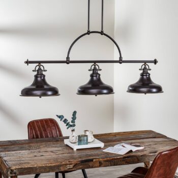 Závesná lampa Emery, priemyselný štýl, bronz 3-pl.