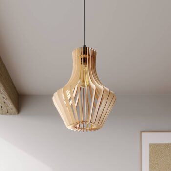 Závesná lampa Envostar Floj, brezová preglejka, Ø 30 cm