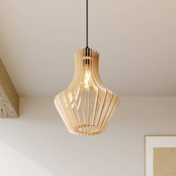Závesná lampa Envostar Floj, brezová preglejka, Ø 30 cm
