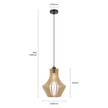 Závesná lampa Envostar Floj, brezová preglejka, Ø 30 cm