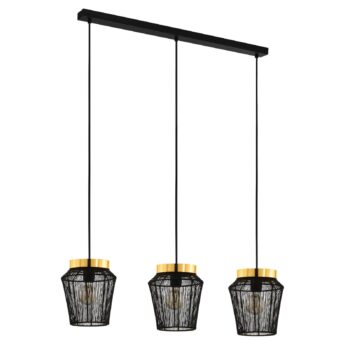 Závesná lampa Escandidos čierna/zlatá 3-plameňová
