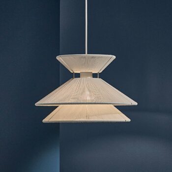 Závesná lampa FRANDSEN Kiku biela, Ø 35,5 cm, kov/látka