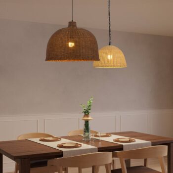 Závesná lampa Forlight Cortic, Ø 60 cm, tmavohnedá, ratan