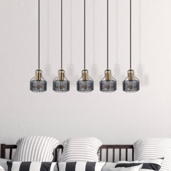 Závesná lampa Foro, 5-plameňová, čierna/zlatá