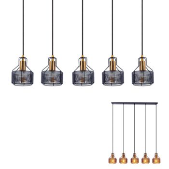 Závesná lampa Foro, 5-plameňová, čierna/zlatá