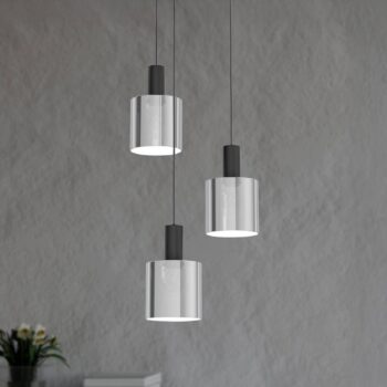 Závesná lampa Gorosiba, čierna, Ø 41 cm, oceľ/sklo, 3 svetlá.