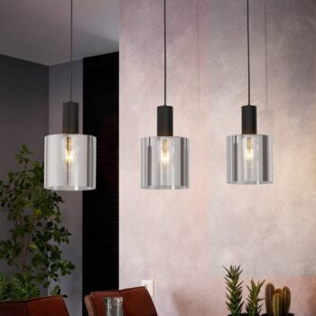 Závesná lampa Gorosiba, čierna, dĺžka 85 cm, oceľ/sklo, 3 svetlá