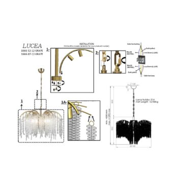 Závesná lampa Grape, starožitná mosadz, Ø 72 cm kov/sklo 12 svetiel.
