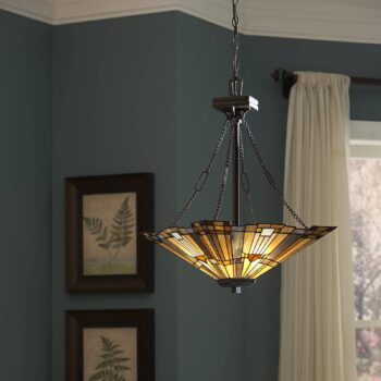 Závesná lampa Inglenook s farebným sklom, D 45 cm