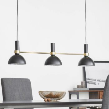 Závesná lampa Larry, tri svetlá, čierno-mosadzná