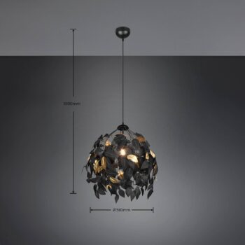 Závesná lampa Leavy, čierna/zlatá, Ø 38 cm, plast