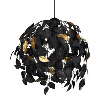 Závesná lampa Leavy, čierna/zlatá, Ø 38 cm, plast