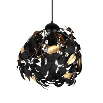 Závesná lampa Leavy, čierna/zlatá, Ø 38 cm, plast