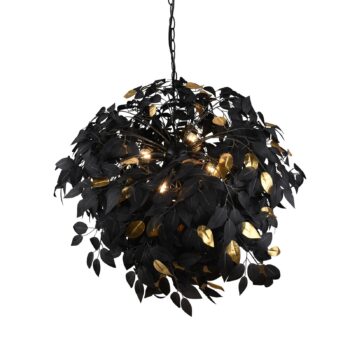 Závesná lampa Leavy, čierna/zlatá, Ø 70 cm, plast