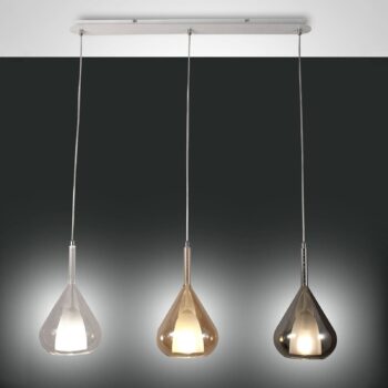 Závesná lampa Lila zo skla, trojplameňová dlhá