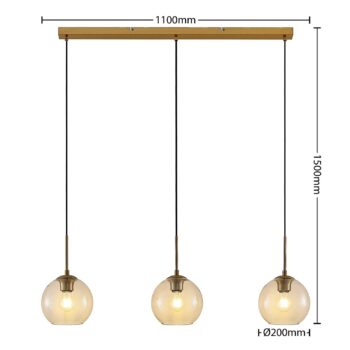 Závesná lampa Lindby Grady, mosadz/čierna, 110 cm, kov, sklo