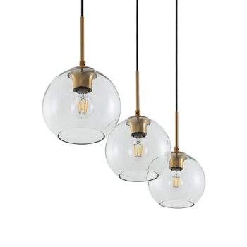 Závesná lampa Lindby Grady, mosadz/čierna, 110 cm, kov, sklo