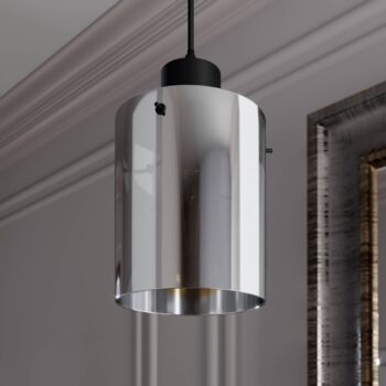 Závesná lampa Lindby Kourtney, Ø 15 cm, čierna/sivá, sklo, E27
