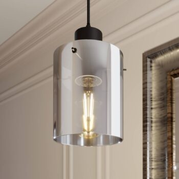 Závesná lampa Lindby Kourtney, Ø 15 cm, čierna/sivá, sklo, E27