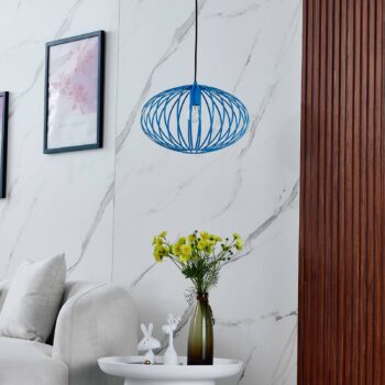 Závesná lampa Lindby Maivi, modrá, 40 cm, železo, klietka