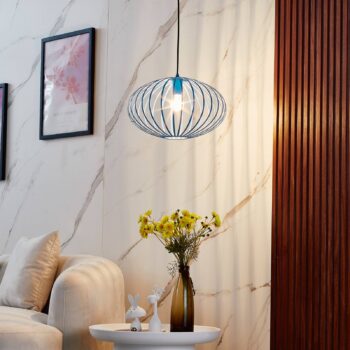 Závesná lampa Lindby Maivi, modrá, 40 cm, železo, klietka