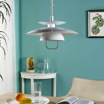 Závesná lampa Lindby Nadija, biela, 43 cm, výškovo nastaviteľná, E27
