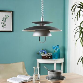 Závesná lampa Lindby Nadija, sivá, 43 cm, výškovo nastaviteľná, E27