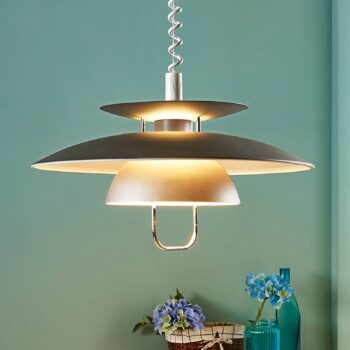 Závesná lampa Lindby Nadija, sivá, 43 cm, výškovo nastaviteľná, E27