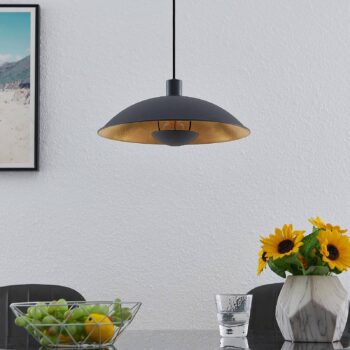 Závesná lampa Lindby Narisara, Ø 40 cm, E27, čierno-zlatá
