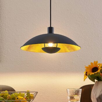 Závesná lampa Lindby Narisara, Ø 40 cm, E27, čierno-zlatá